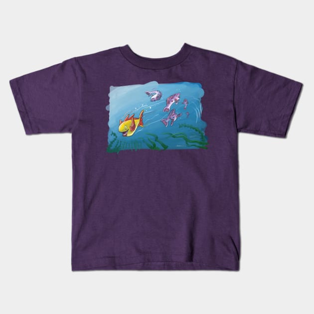 Fish Collision Kids T-Shirt by Dustin Resch